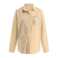 thumbnail image 5 of larppty Button Down Dress Shirts for Women Lapel Solid Sequins Patchwork Long Sleeve Wrinkle Free Blouse Work Cocktail Tops（Yellow， M）, 5 of 8