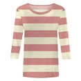 thumbnail image 5 of Tshirts Shirts for Women 3/4 Sleeve Stripes Shirts Casual Crew Neck Tunic Womens Summer Tops Pink M, 5 of 6