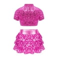 thumbnail image 2 of TTAO 2 Piece Dance Outfits Set Kids Girls Short Sleeve Crop Top with Tiered Skirt Jazz Ballroom Dancewear Hot Pink 8, 2 of 5