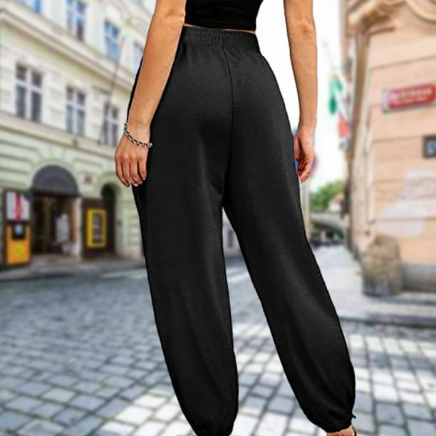 Pantalones De Chandal Basicos Pantalones de chandal basicos para mujer cordon de algodon ajuste holgado ropa diaria negro M Cgtredaw para Mujer Negro T S Walmart en linea