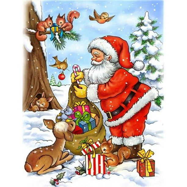 Père Noël Claus Distribuant des Cadeaux Drapeau Toile Maison Taille