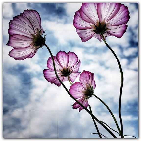 Picture-Tiles.com: Flowers Ceramic Tile Wall Mural WAL500628-55S. 21.25"W x 21.25"H using (25) 4.25" x 4.25" Ceramic Tiles-Satin Finish