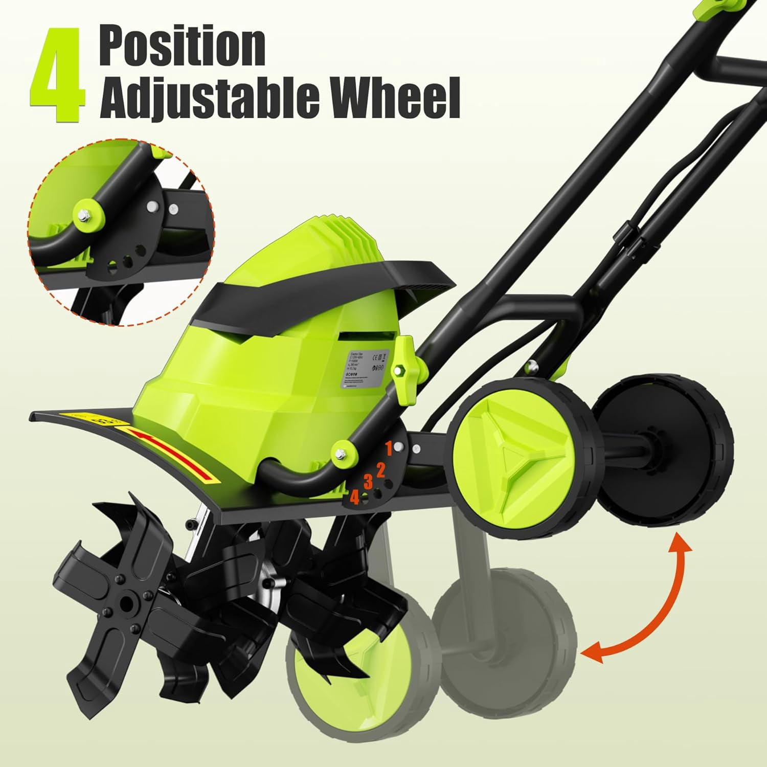 Datingday Corded Electric Garden Tiller 18 Inch Tilling Width 120V 13.5 Amp Soil Cultivator with Adjustable Wheels for Gardening Soil