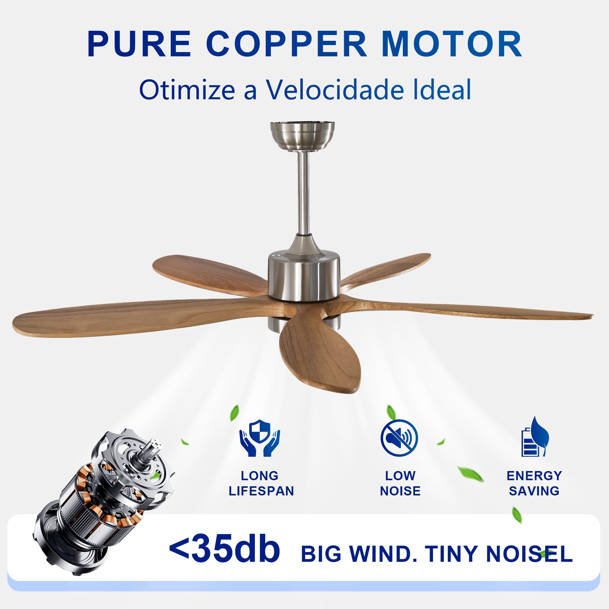 Leumius 52" Ceiling Fan with Light, Quiet DC Motor Ceiling Fans 6 Speed Levels,Reversible Ceiling Fan for Patio Living Room Bedroom Silver