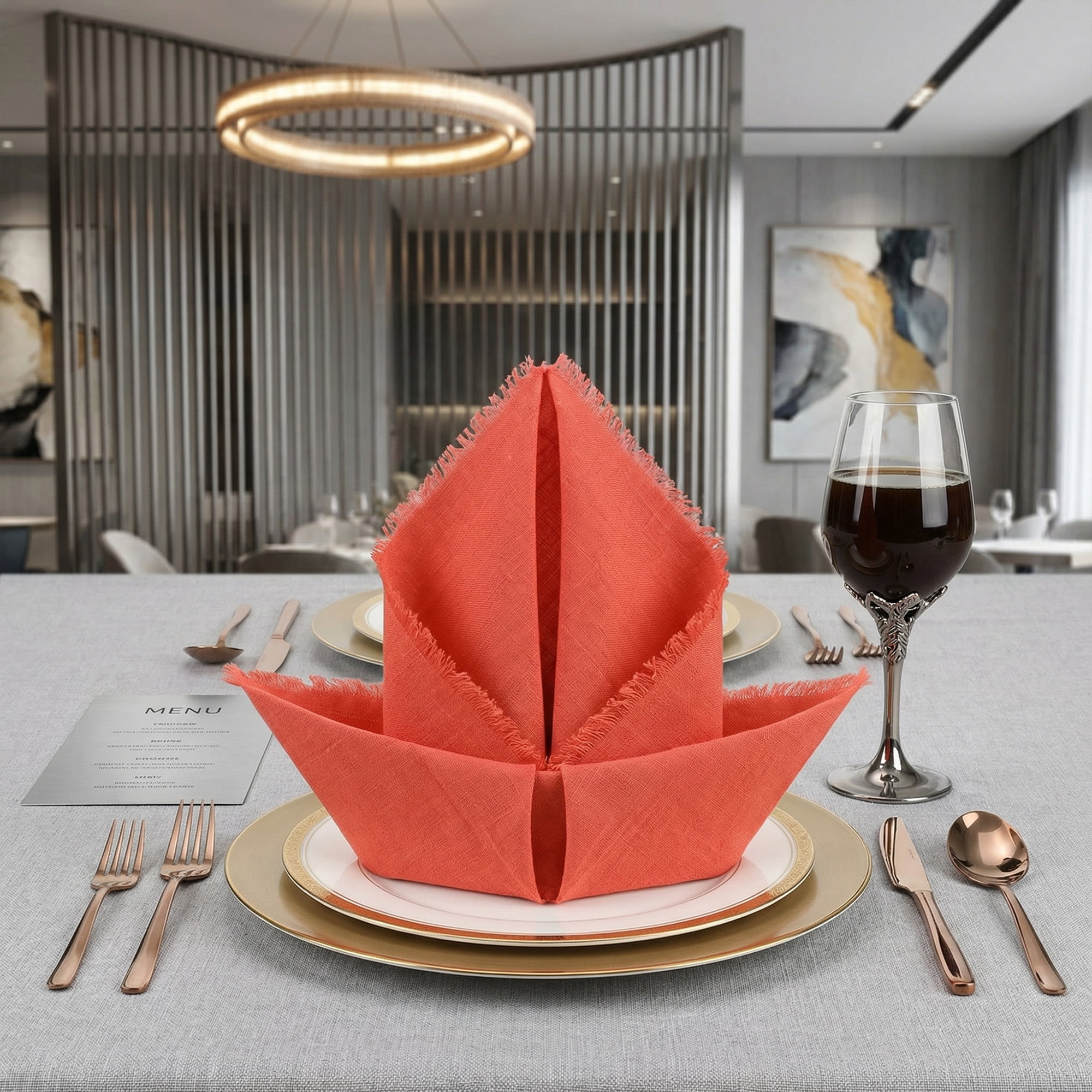Unique Bargains 12Pcs Washable Cotton Dining Events Cloth Nspkins Caramel Orange 17x17inch