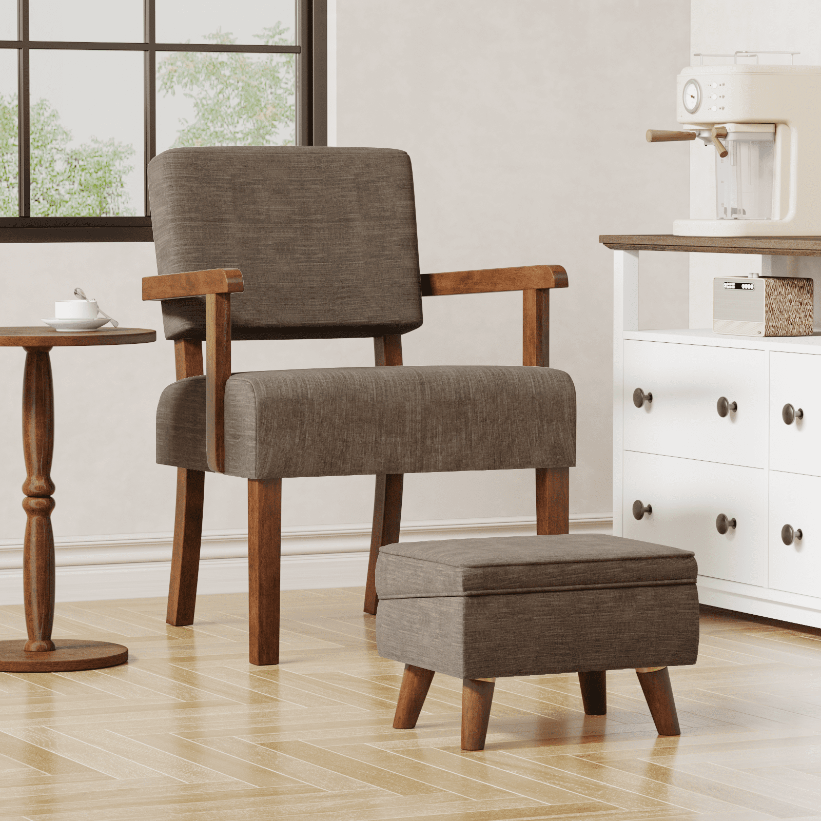 FAGAGA Small Storage Ottoman, Adjustable Foot Stool for Living Room, Step Stool Ottoman with Storage, Upholstered Linen Foot Rest for Bedroom, Dorm | Brown