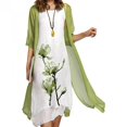 thumbnail image 1 of Pisexur Robe Grande Taille pour Femmes Ensemble Deux Pièces Robes d'Été - Robe Décontractée d'Été à Imprimé Floral Col Rond Sans Manches Jupe Longue en Chiffon, 1 of 6