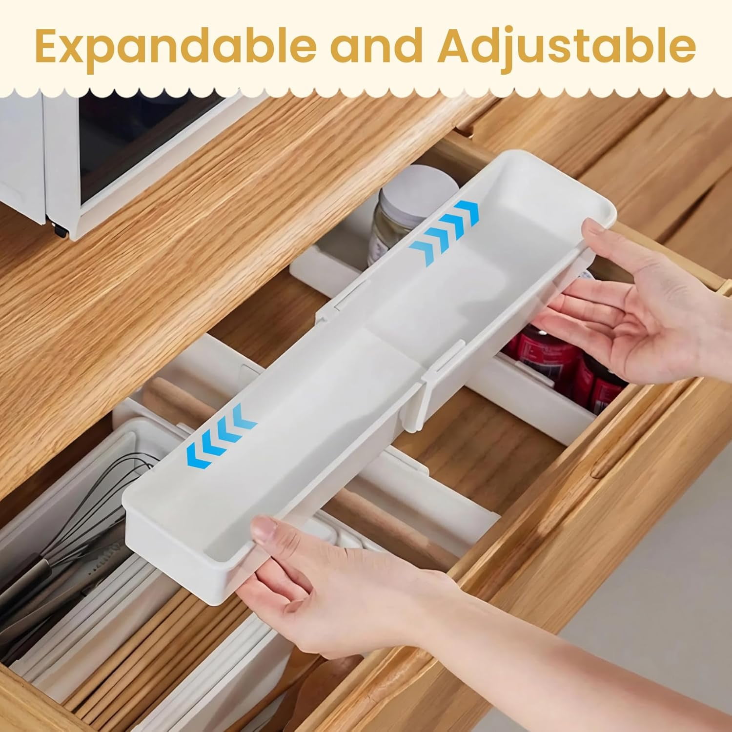 Drawer Organizers Set,Expandable Drawer Organizer Trays,Drawer Organizer Bins for Bedroom,Bathroom, Kitchen, Office (White,4pack)