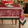 thumbnail image 1 of Christmas Rectangle Tablecloth 60 x 120 Inch, Winter Red Poinsettia and Holly Washable Table Cloth, Xmas Lines Design Table Cover for Dining, Party, Holiday Decor - Red, 1 of 6