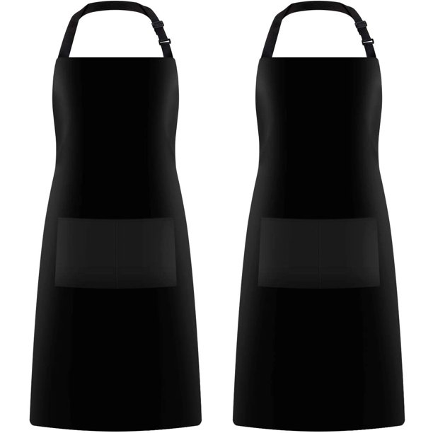 Cooking Kitchen Aprons for Women Men Chef, 2 Black Class Aprons 2 Pack