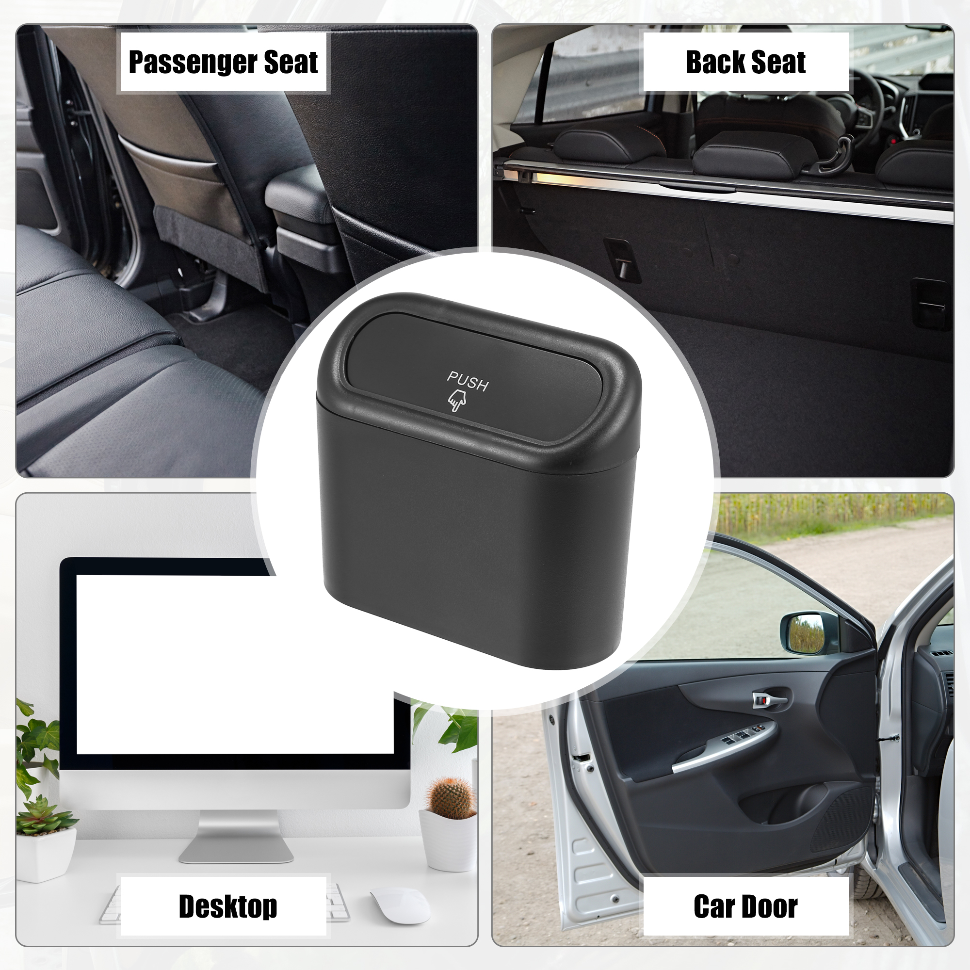 Unique Bargains Pressing Type Trash Can Hanging Vehicle Garbage Dust Box Black
