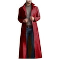thumbnail image 2 of Turilly Plus Size Mens Coats Men's Fashion Casual Solid Color Faux Leather Buttons Long Sleeve Hoodless Casual Long Outwear Trench Coat, 2 of 6
