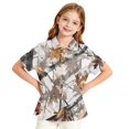 thumbnail image 4 of Kids Girls Short Sleeve Polo Shirt, Tree Leaf Camo Printed Polyester Top, Casual Outdoor Daily Wear Children Collared T-Shirt,Gray,110, 4 of 7