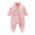thumbnail image 2 of kids Fleece Footed Onesie Full-Zip Warm Daily Wear Jumpsuit Pink 3-9 Months, 2 of 9