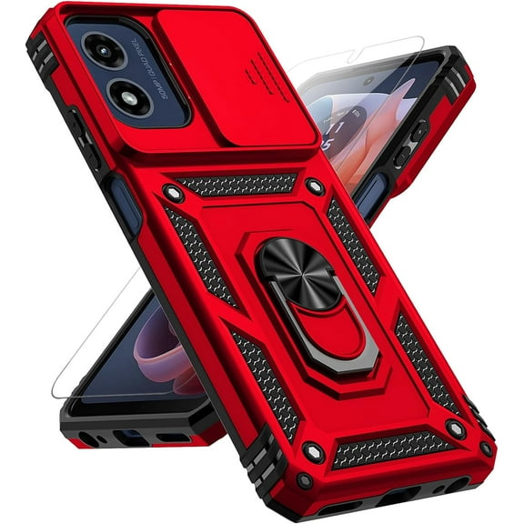 for Motorola Moto G 5G 2024 Case with Slide Camera Cover HD Screen Protector [Military Grade Drop Tested] Magnetic Ring Holder Kickstand Protective Phone Case for Motorola Moto G 5G 2024, Red