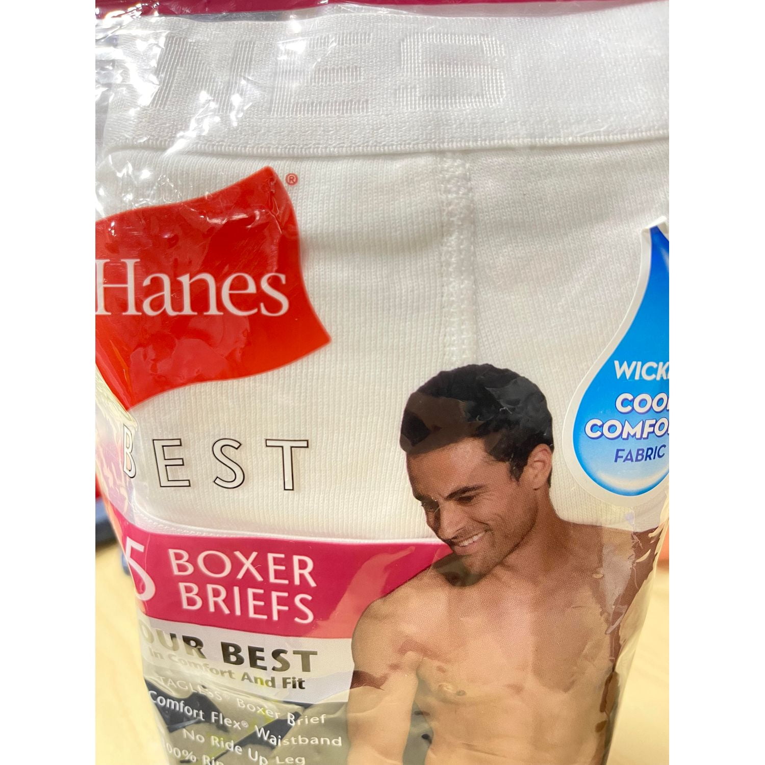 Hanes Best Men's Tagless Comfort Flex Waist Boxer Briefs, 5 Pack (White, M (32-34))