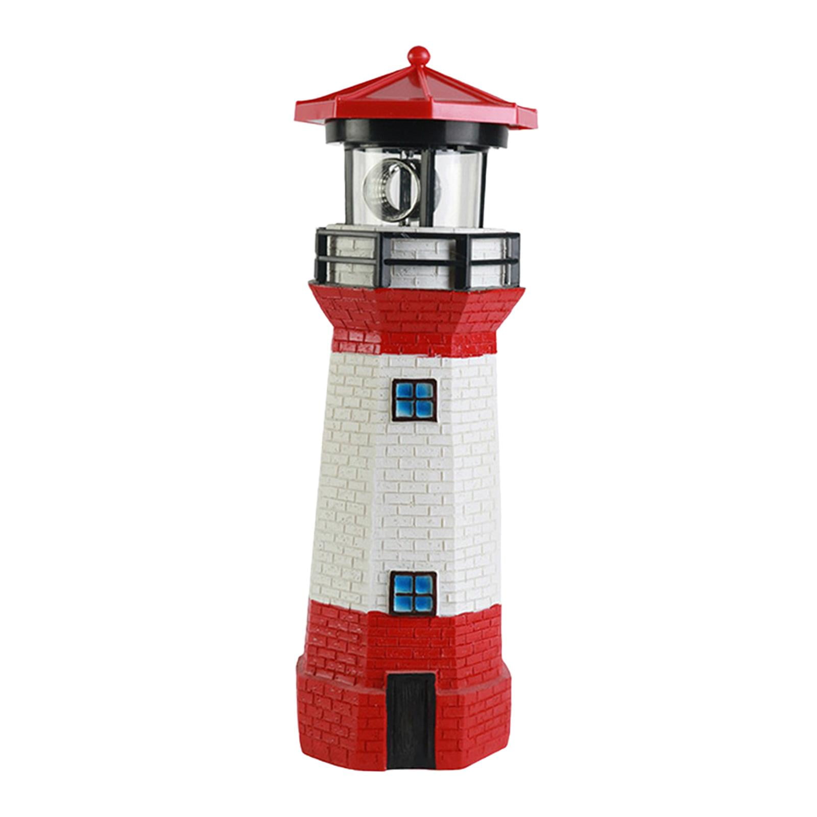 figatia Solar Lighthouse Garden Statue Solar LED Lamp with Rotating Lamp Lighthouse Sculpture Figurine for Backyard Yard Outdoor Lawn Red