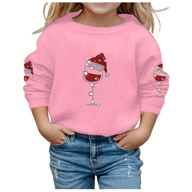 Chandail à Capuchon et Chandails en Molleton pour Filles - Automne Hiver Imprimé de Noël Col Rond Manches Longues Chandail en Molleton Décontracté pour Filles