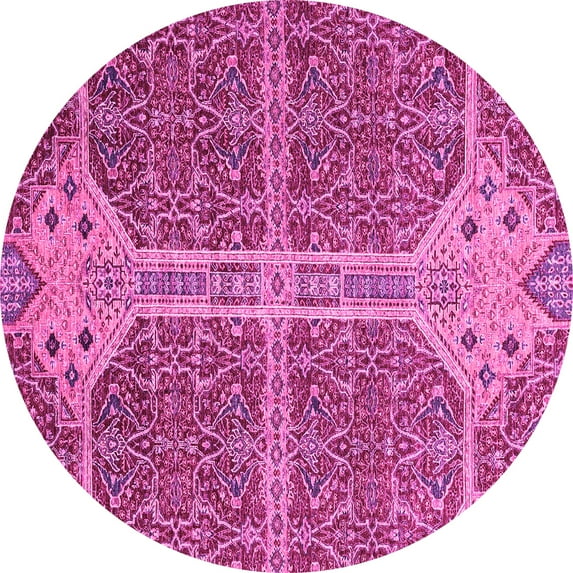 Ahgly Company Indoor Round Abstract Pink Modern Area Rugs, 5' Round