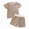 thumbnail image 4 of TOWED22 Toddler Kids Plain Short Sleeve T-Shirt and Shorts Set Unisex Cotton Summer Outfit Clothes for Little Boys or Girls(Khaki,3-6 Months), 4 of 4