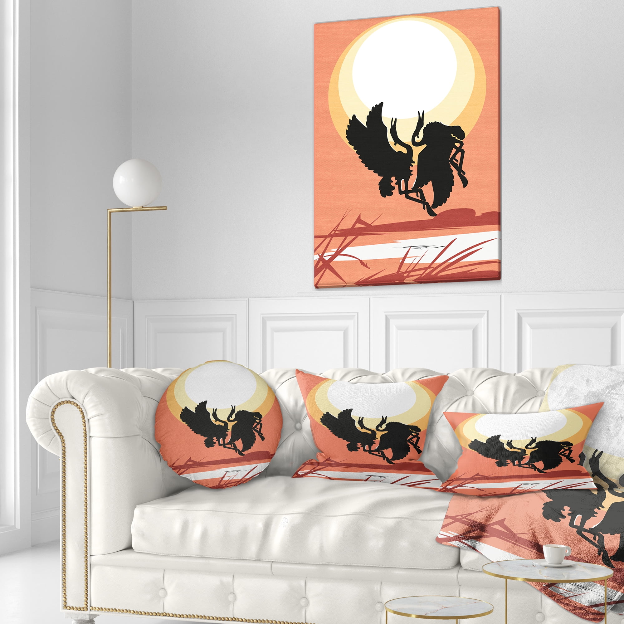 Designart Birds at Sunset Vector Drawing - Abstract Throw Pillow - 12x20