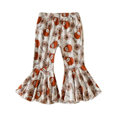 

Zlekejiko Toddler Girls Kids Cow Floral Prints Bell Ruffle Pants