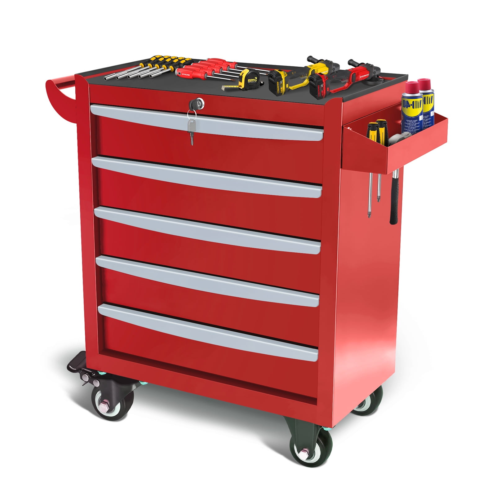 Rolling Tool Box on Wheels, Seizeen 5-Drawer Tool Chest & Storage Cabinet, Lockable Tool Organizer for Garage Warehouse, Red
