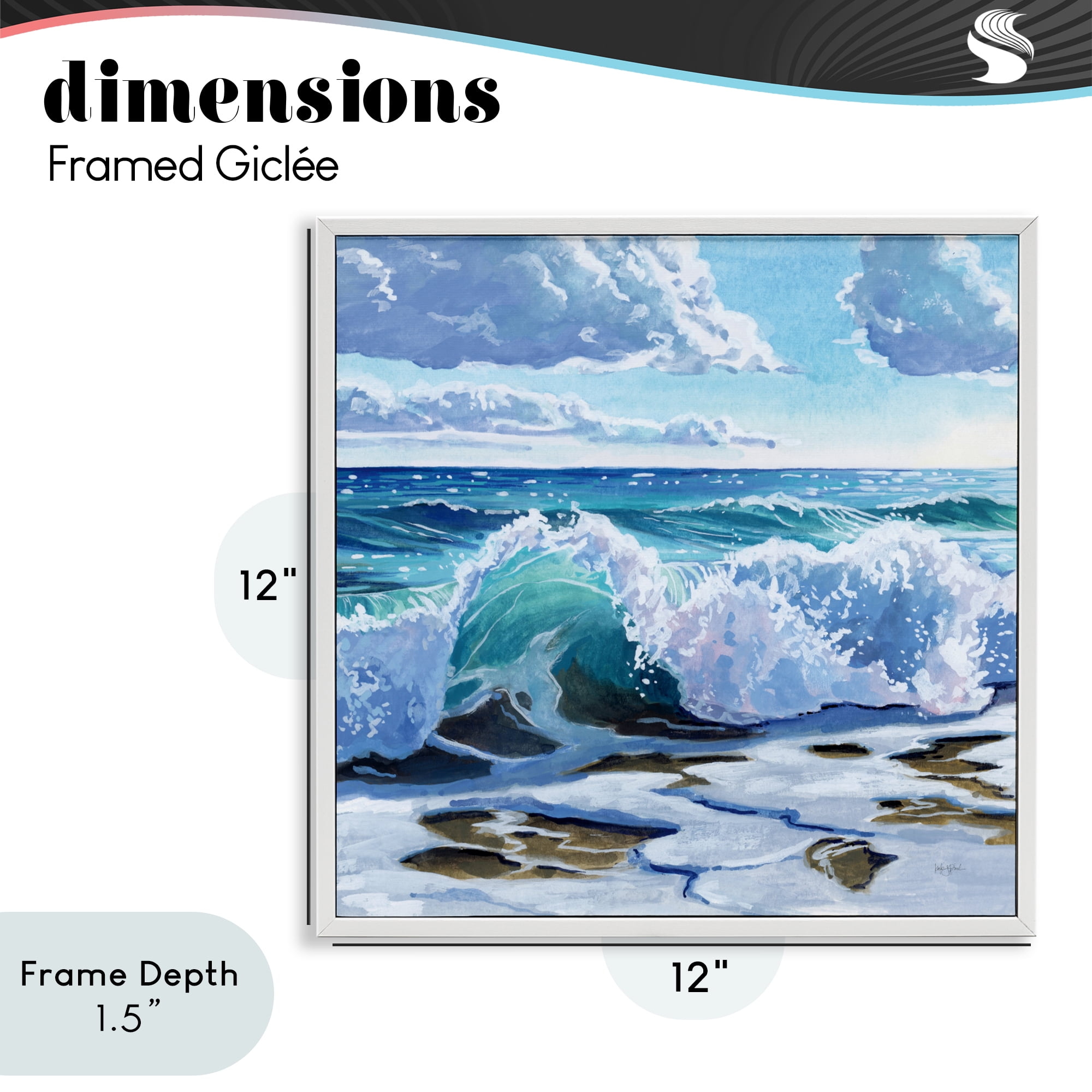 Stupell Industries Curling Aqua Wave on Shore White Framed Giclee Art, design by Kate Jarvik Birch