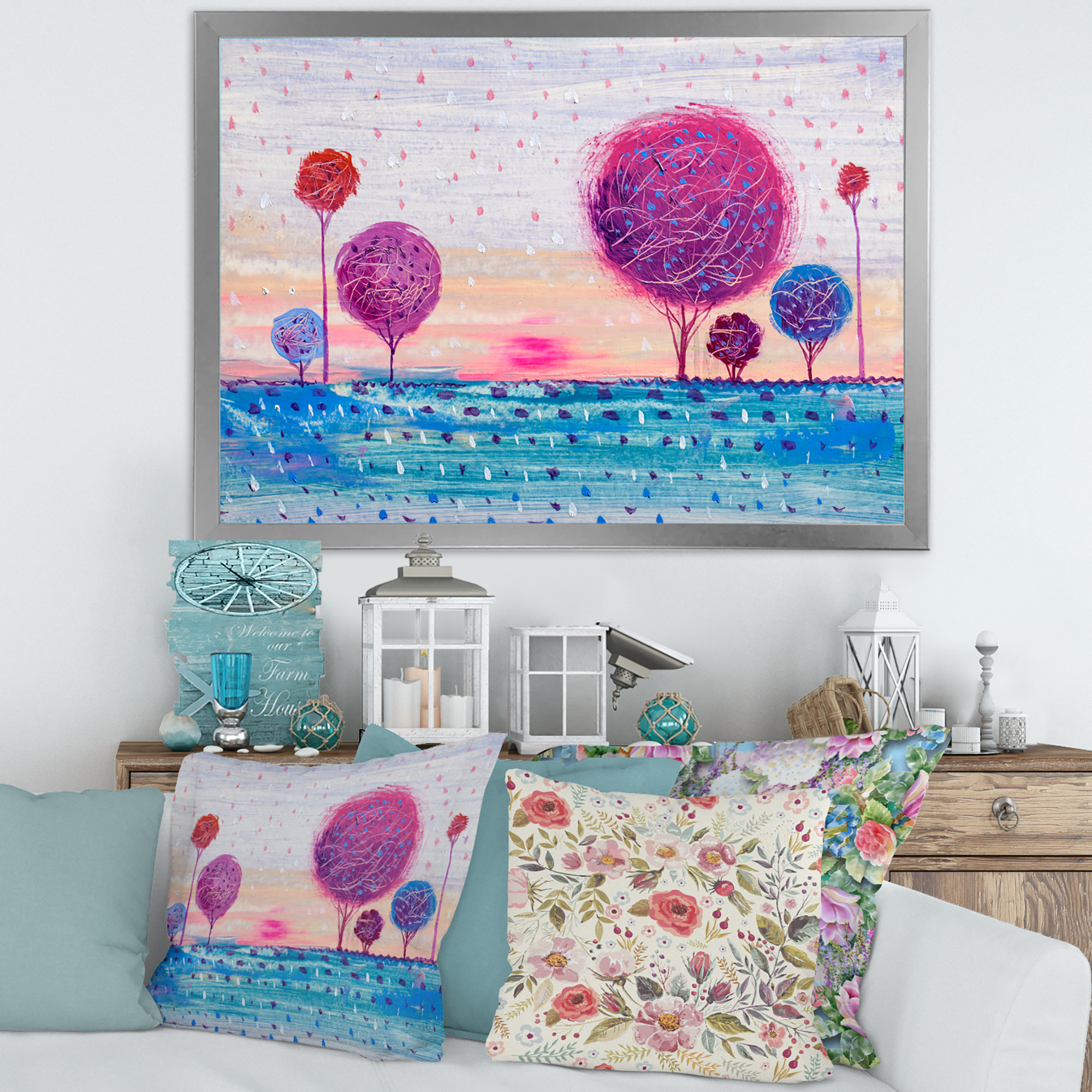 Designart 'Purple Coloured Tree Impression Landscape II' Modern Framed Art Print