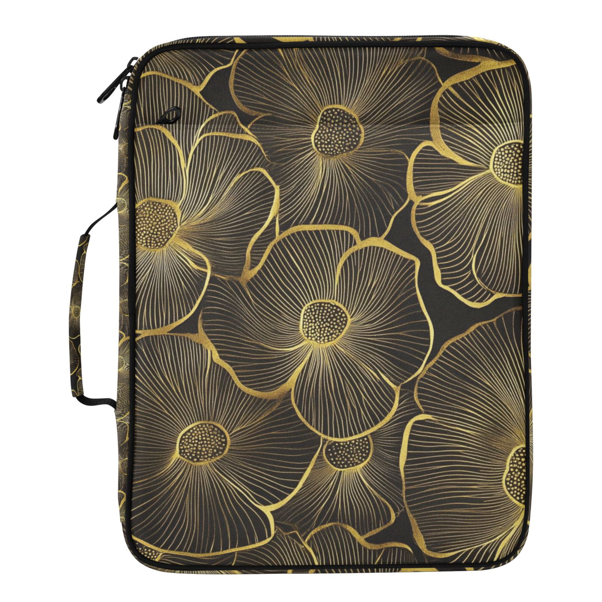 FORMRS Accordion File Folder A4 Size 7-Pocket Expanding Document Organizer Bag with 3 Ring Binder, Black Flower Pattern