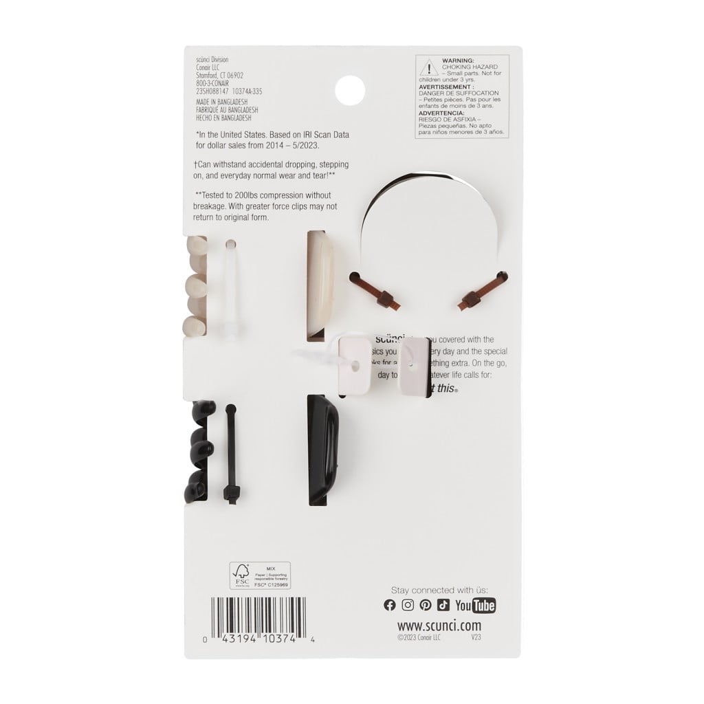 Scunci Flat Clip & Chunky Unbreakable Collection, Multicolor, 3 Count