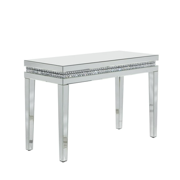 DecMode Silver Glass Mirrored Living Room Console Table with Crystal Studded Embellishments, 47" x 20" x 32"