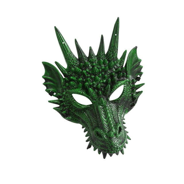 Accesorios de cabeza completa de dragón 3D, media cara realista para fiestas de Halloween verde