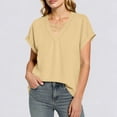 thumbnail image 5 of Guluxicc V Neck T Shirts for Women Short Sleeve Criss Cross Hollow Out Solid Color Tops Summer Casual Womens Shirts, 5 of 6