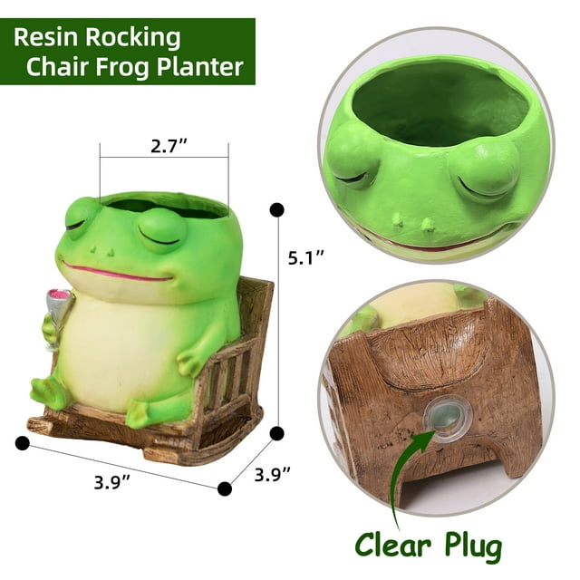 Quoowiit Cute Frog Plant Pots Indoor,Resin Small Succulent Pots with Drainage Hole,Rocking Chair Planters for Outdoor Indoor Plants,Gift Ideas for Mother