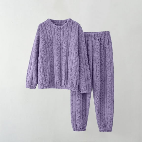 Fewfanhot Women's Solid Color Long-sleeved Trousers Pajama Set, Soft & Stretchy Round-neck Long-Sleeve Comfy Loungewear, Cozy 2-Piece Winter Sleepwear Night Wear Home Clothes