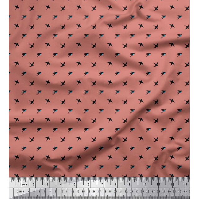 Soimoi Velvet Fabric Swallow Bird Small Printed Craft Fabric by The Yard 58 Inch Wide