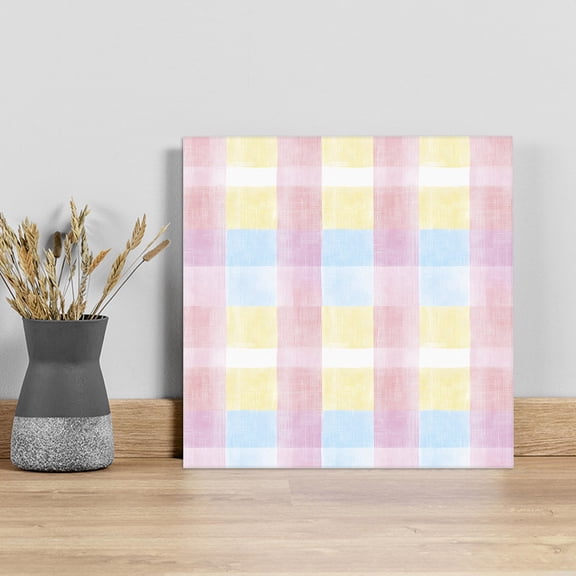 Colorful Plaid Wall Art Painting on Canvas, Modern Pink Blue Yellow Stripes Checked Canvas Art Home Prints Wall Art Framed Modern Artwork for Living Room Bedroom Wall Decor 20x20in