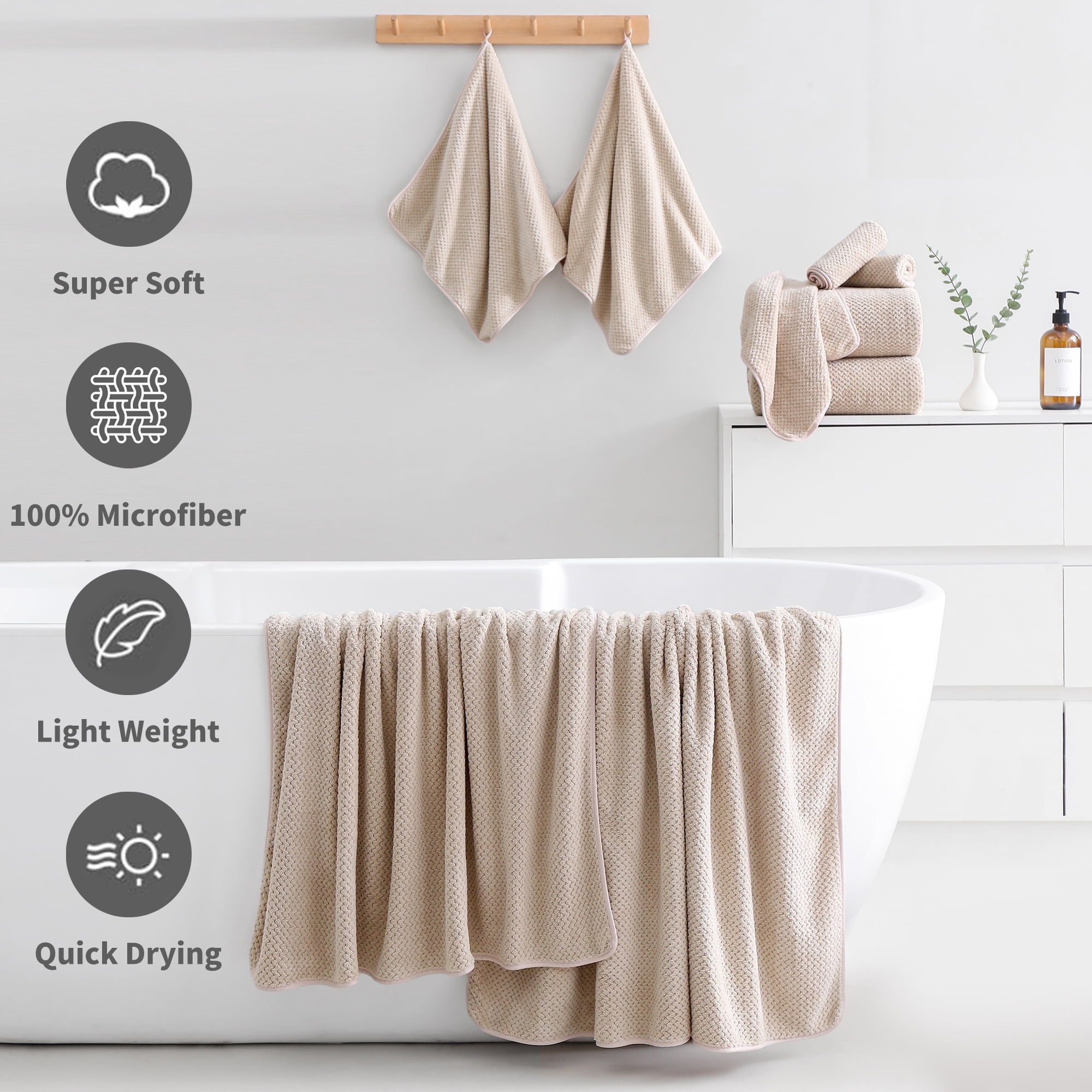 Jessy Home 8 Piece Towel Set Oversized Soft Cozy Towels 600 GSM Camel Plush Towel Set