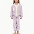 thumbnail image 2 of Gibobby Children Plush Coral Fleece Bathrobe,Cozy Hooded Robe with Belt,Cute Print,for Kids Toddlers 2-12 Years,Warm After-Bath Loungewear Toddler Pajamas,Purple,Size 13-14T, 2 of 4