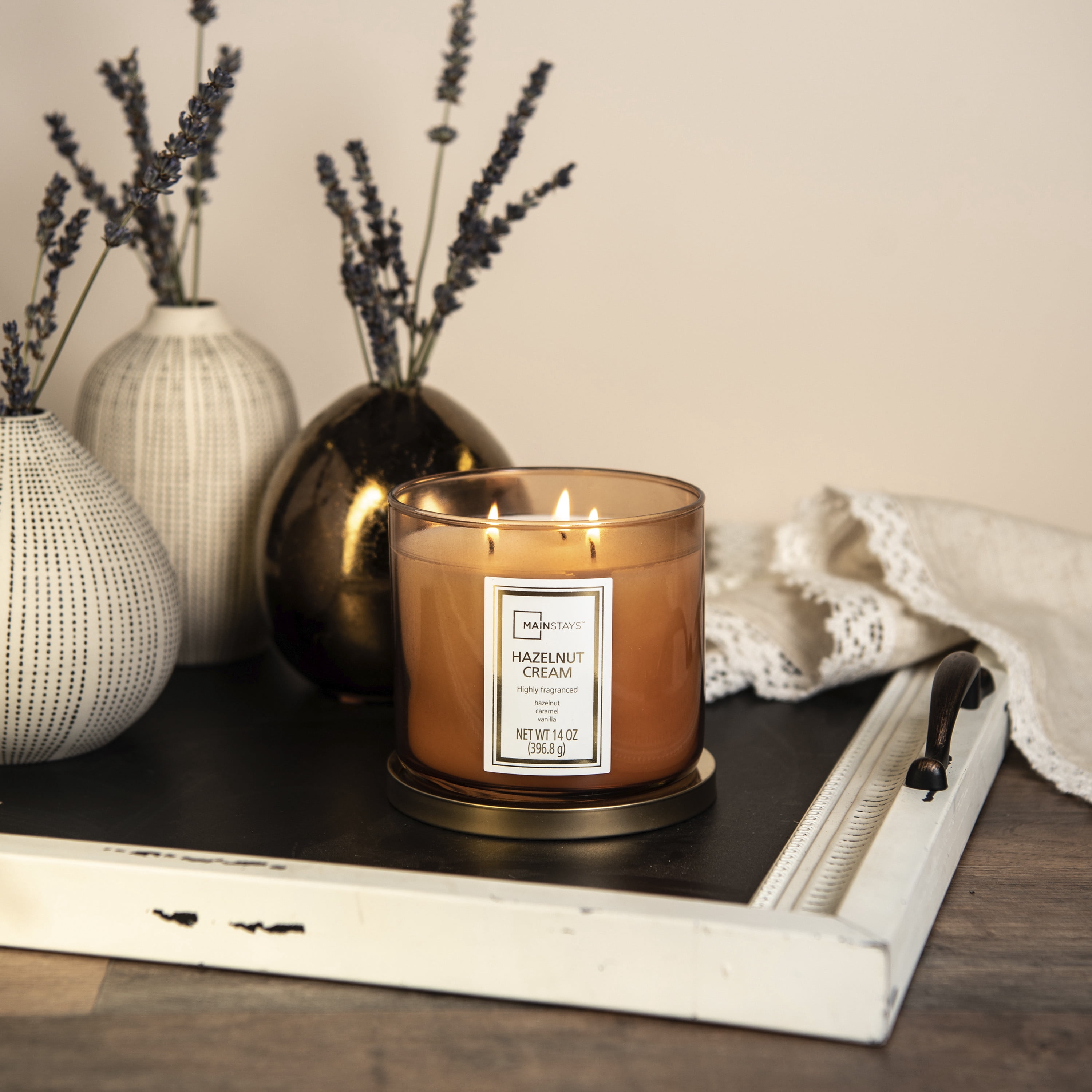 Mainstays 3-Wick Candle, Hazelnut Cream, Colored Jar - 14 oz
