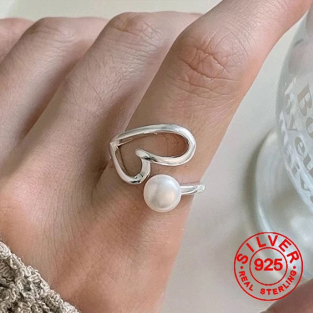 BFCLUB-anillos de Color plateado para mujer, anillo geométrico Simple hecho a mano, Irregular, corazón, perla, alergia, regalo de fiesta de cumpleaños