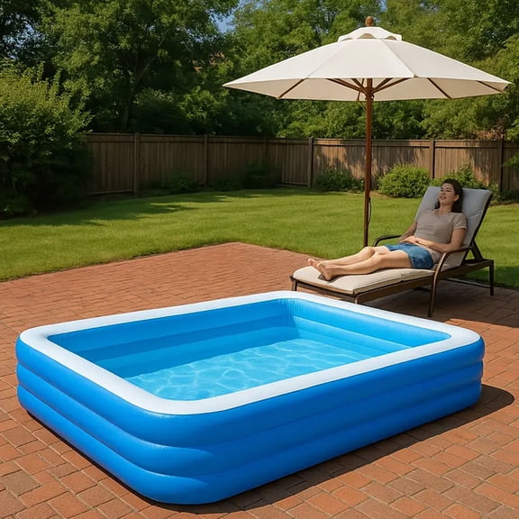 Inflatable Pool, 82.7" X 53.1" X 21.3" Family Swimming Pool with Drain Plug, Large Thickened Blow Up Swimming Pools Play Center, Foldable Swimming Pools for Outdoor, Garden, Backyard, Blue