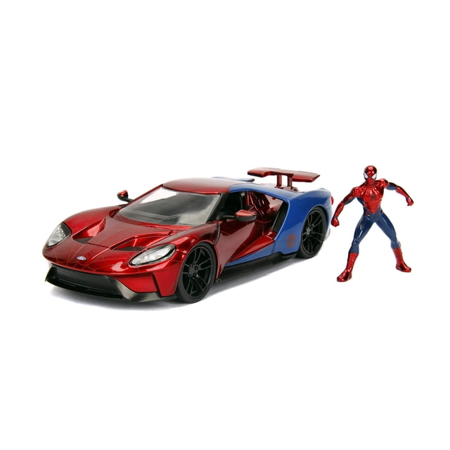Jada Toys Marvel 1:24 2017 Ford GT Coche fundido a presión con figura de Spider-Man de 2,75 pulgadas, juguetes para niños y adultos, rojo/azul (99725)