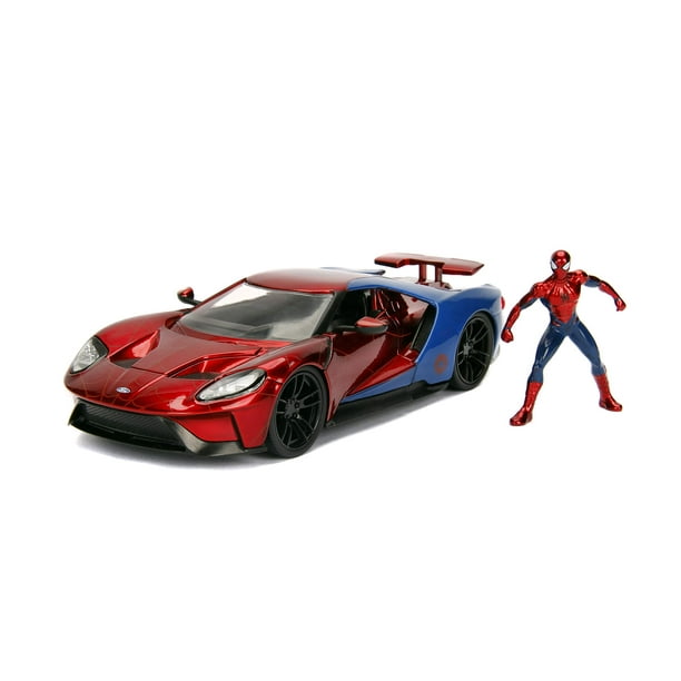 Jada Toys Marvel 1:24 2017 Ford GT Coche fundido a presión con figura de Spider-Man de 2,75 pulgadas, juguetes para niños y adultos, rojo/azul (99725)