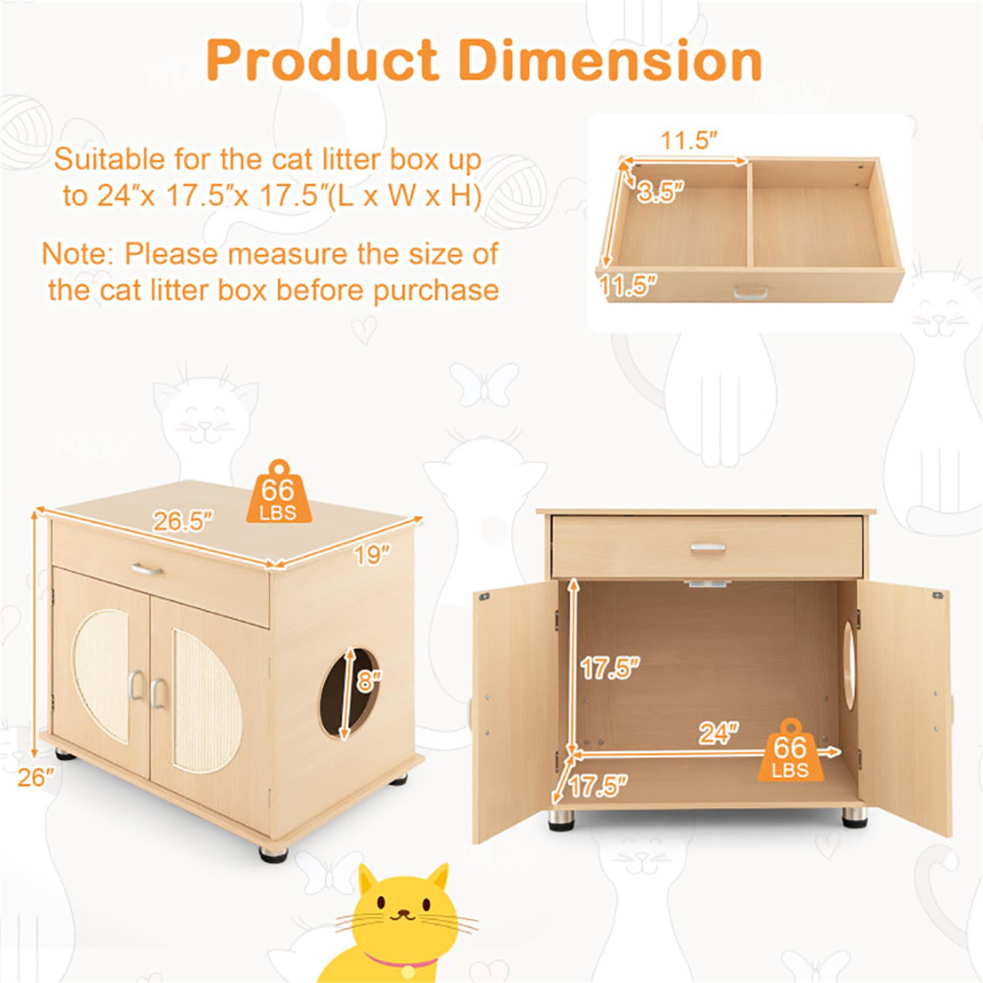 Kadyn 26" Hidden Cat Litter Boxes Enclosure Furniture with Sisal Scratching Doors, Cat House Suitable for Bedroom, Beige