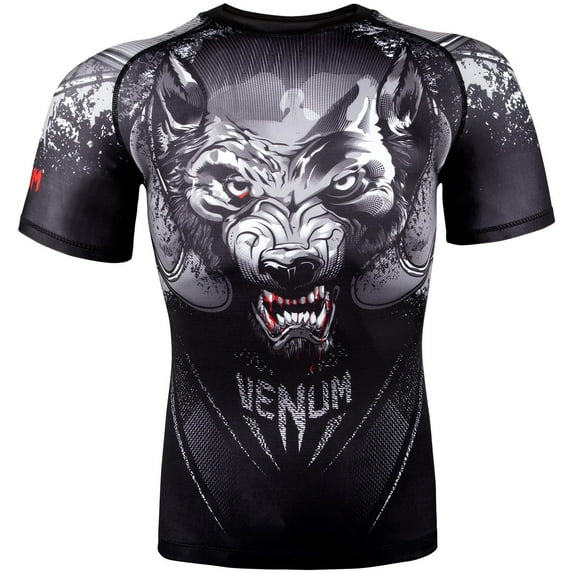 Venum Men's Werewolf Short Sleeve Rash Guard MMA BJJ Black/Grey