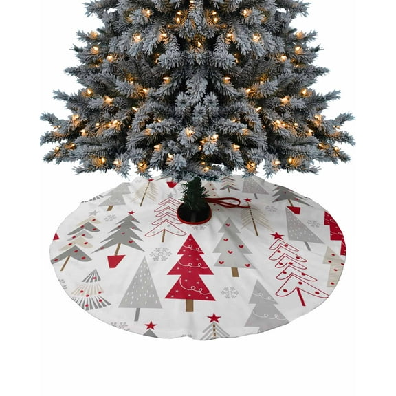 Red Grey Christmas Tree Christmas Tree Skirt 36 Inches Large Christmas Skirt Tree, Xmas Tree Winter Snowflake Tree Skirt Christmas Decorations for Fireplace Party Holidays Indoor Outdoor