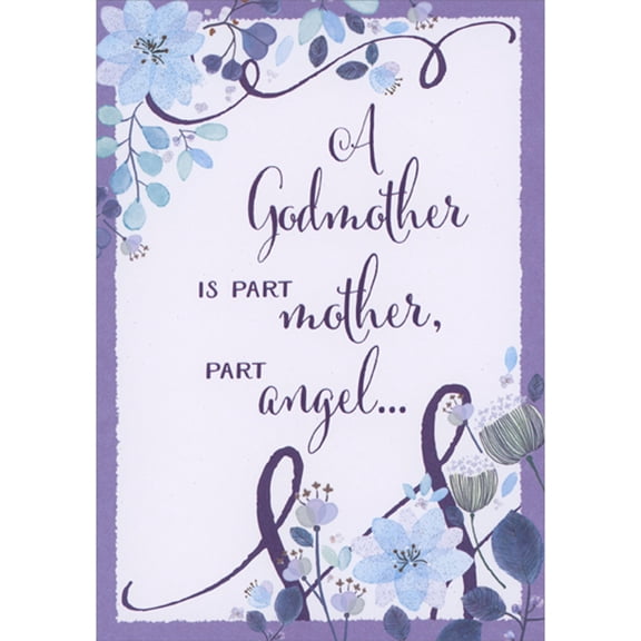 Designer Greetings Part Mother, Part Angel: Light Blue Sparkling Flowers Godmother Mother's Day Card from Goddaughter