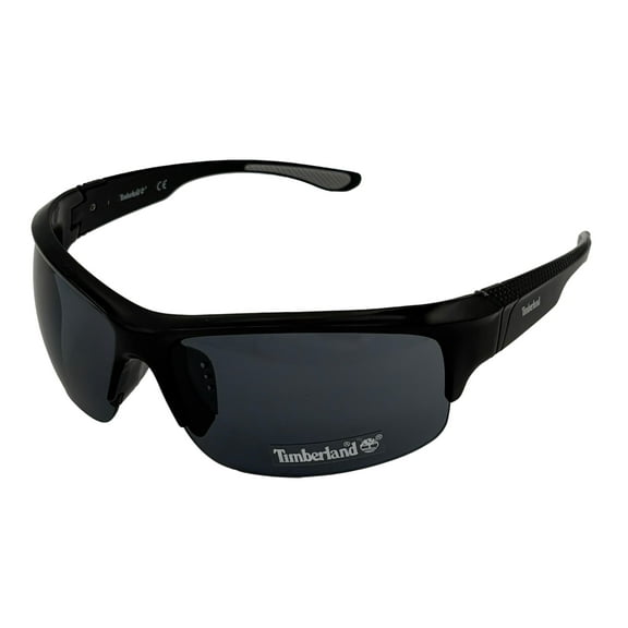Timberland Sunglass Mens Black Plastic Rectangle Wrap, Smoke Lens TB7199. 1A